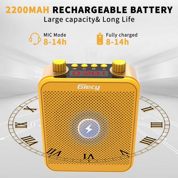 Giecy Sprachverstärker mit mikrofon Tragbares PA-System 30W Wiederaufladbarer 2200mAh Akku für Lehre