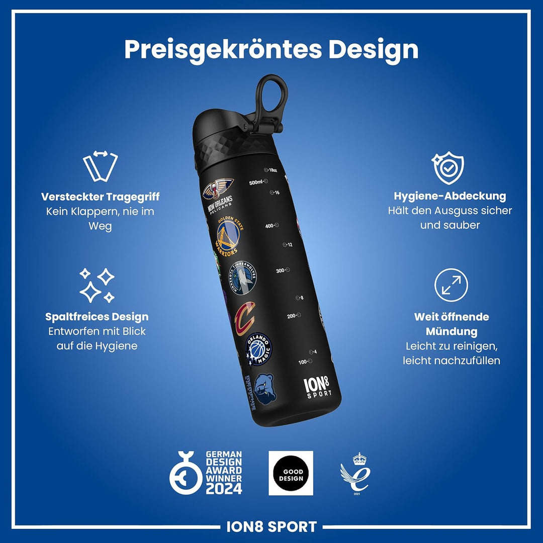 ion8 NBA Mehrere Teams Trinkflasche, 500 ml, Auslaufsicher, Einhandöffnung, Sichere Verriegelung, Sp