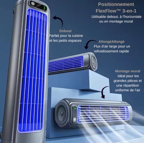 Breezamax Cooling Ace Original – Mobiler Luftkühler Extrem Leise, Bladeless Turmventilator mit 3 Ges
