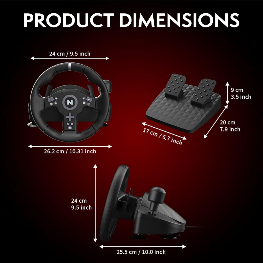 NITHO Drive Pro V200 Lenkrad mit Pedalen und Schalthebel, Gaming-Rennlenkrad für PC, PS4, Xbox One,
