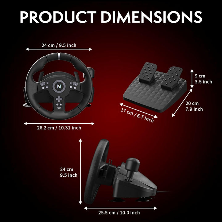 NITHO Drive Pro V200 Lenkrad mit Pedalen und Schalthebel, Gaming-Rennlenkrad für PC, PS4, Xbox One,