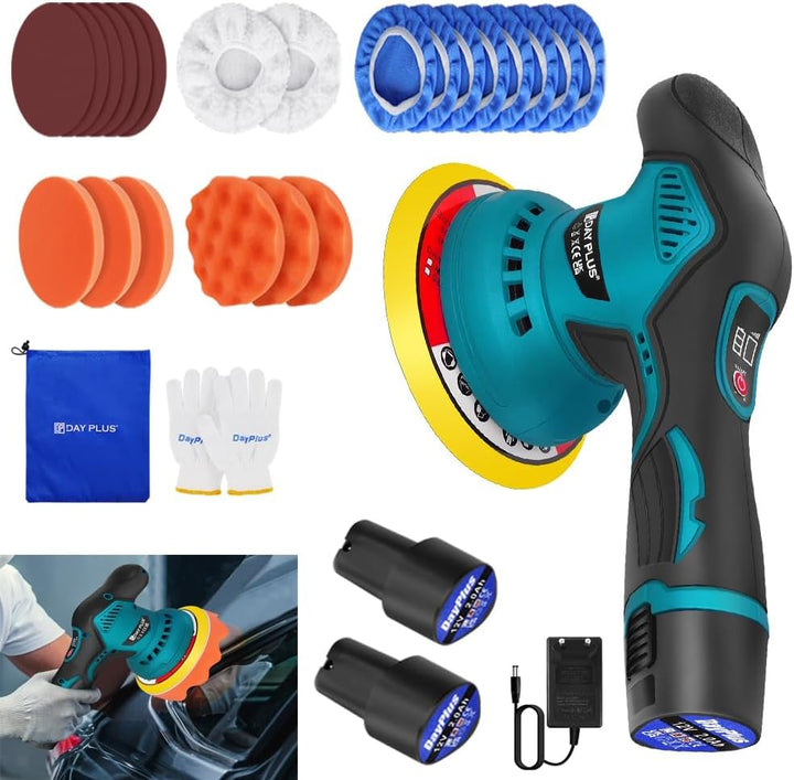 Akku Poliermaschine, Exzenter Poliermaschine, Auto Poliermaschine Set 22pcs, Kabellos Akku Auto Poli
