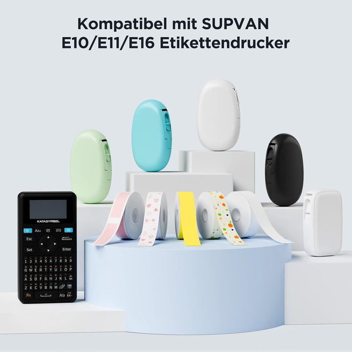 SUPVAN KATASYMBOL 2 Rollen Endlos-Etikettenband Value Pack (15 mm × 6 m/Rolle) für E10 / E11 / E16 E