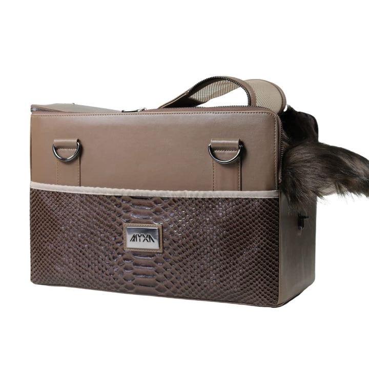 MYXA Classi Hundetasche Hundetragetasche Flugtasche mit abnehmbaren Dachnetz (Brown Snake, inkl. 360