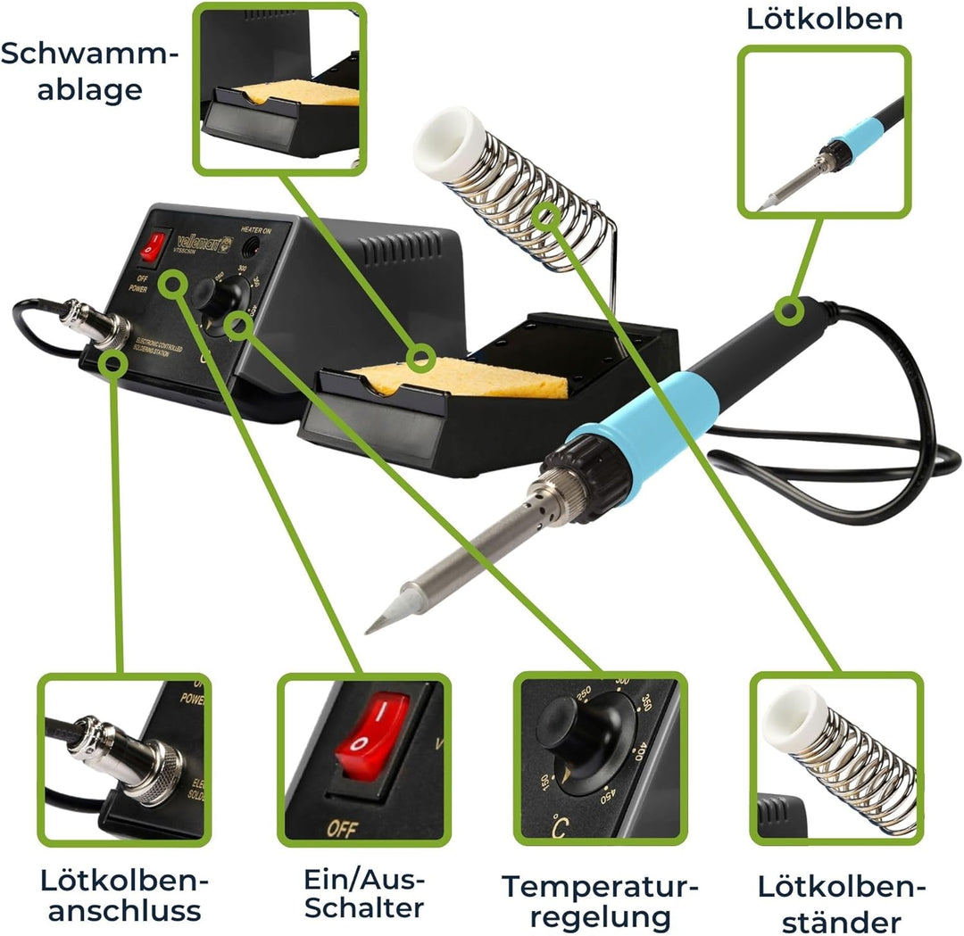 Velleman Lötstation 48W keramisch mit Ständer und Lötschwamm, VTSSC50N Single, Single