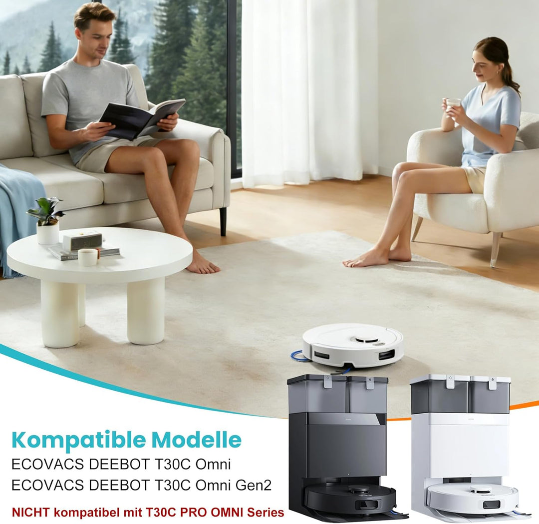 22 Stück Zubehör für Ecovacs Deebot T30C Omni / T30C Omni Gen2 / T30C Saugroboter, 1 Hauptbürste, 6
