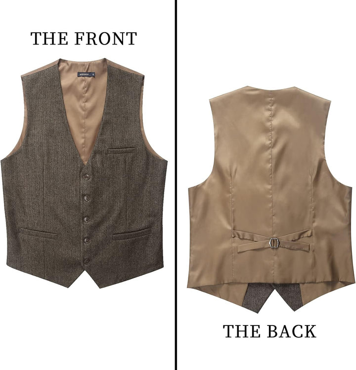 HISDERN Herren Anzugweste Herringbone Weste Hochzeit Herrenweste Formale Tweed Wollweste Classic Bas