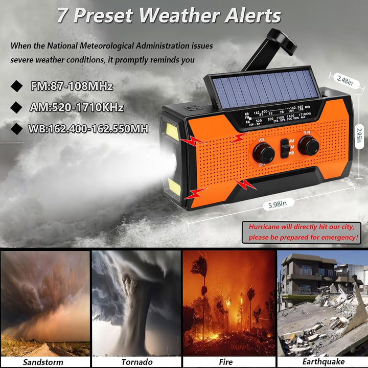 6000mAh-Handkurbel-Notfallradio, AM/FM-Wetterradio, solarbetriebenes | batteriebetriebenes Radiomit