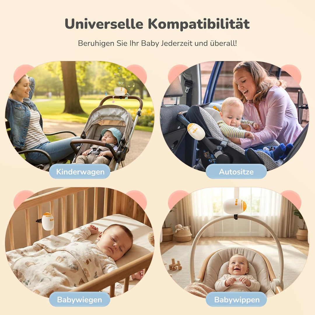 Kinderwagenschaukler, USB-C Einschlafhilfe Baby Wiederaufladbar, Stufenlos Einstellbar & Ultraleise