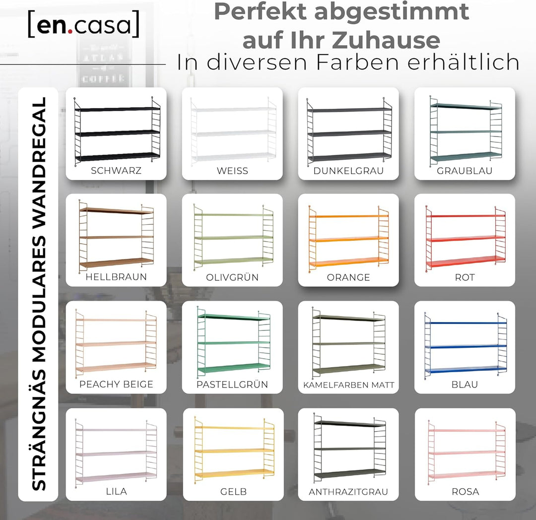 [en.casa] Modulares Wandregal Strängnäs 2er Set Metallregal Anthrazitgrau Hängeregal mit 3 Regalböde