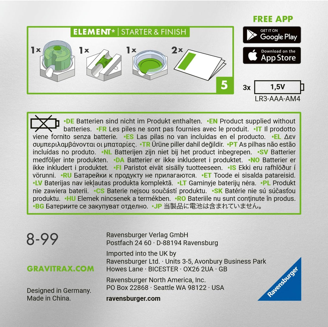 Ravensburger GraviTrax POWER Elemente Starter&Finish. Elektronisches Zubehör für Kugelbahnen für Kin