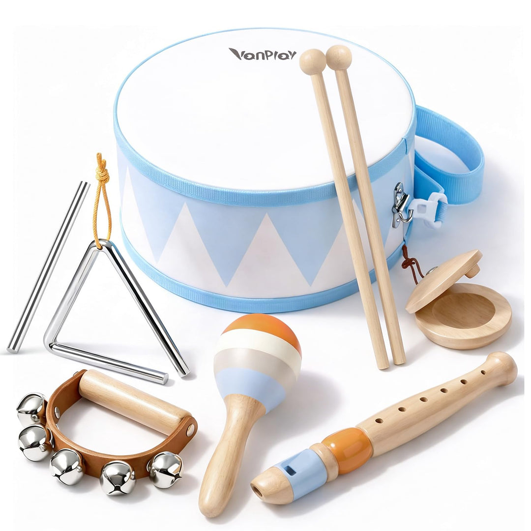 Musikinstrumente Kinder Trommel 6 in 1 Holzspielzeug Trompete Kindertrommel Montessori Spielzeug Bab