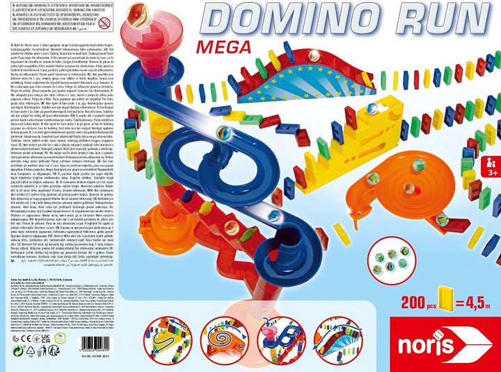Noris 606062023 Domino Run Mega - Set mit 200 Steinen, Murmeln, Kugelbahn und weiterem Zubehör, ab 3