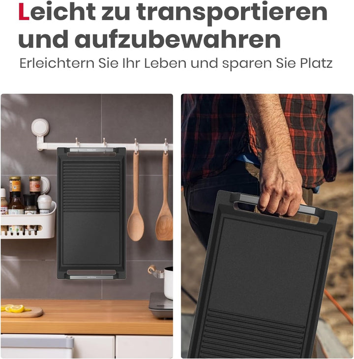 GASLAND IHGD-S23C Grillplatte mit Seitengriffen, Grillpfannen für Induktionskochfelder, Gusseisen mi