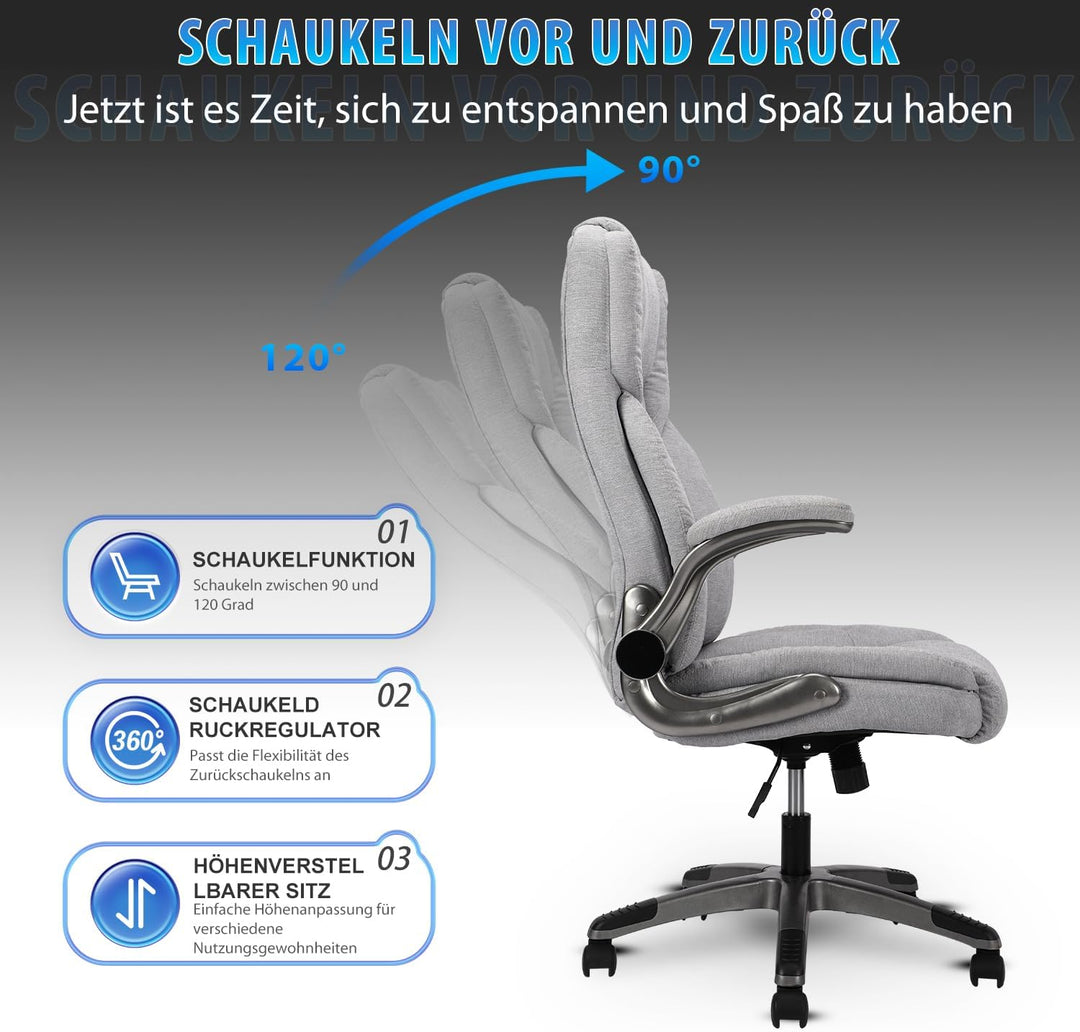 Bosmiller Bürostuhl Ergonomischer Chefsessel Bürostuhl 200 kg, Verstellbarer Rückenlehne, Hochklappb