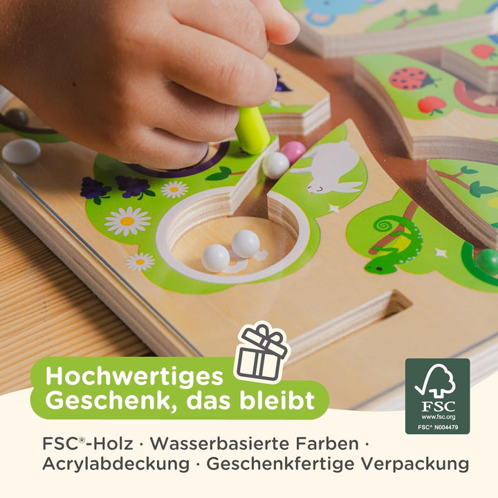 Nene Toys Montessori Magnetspiel Labyrinth – Holz Lernspielzeug Farben &amp; Zahlen ab 2 3 4 5 Jahre – M