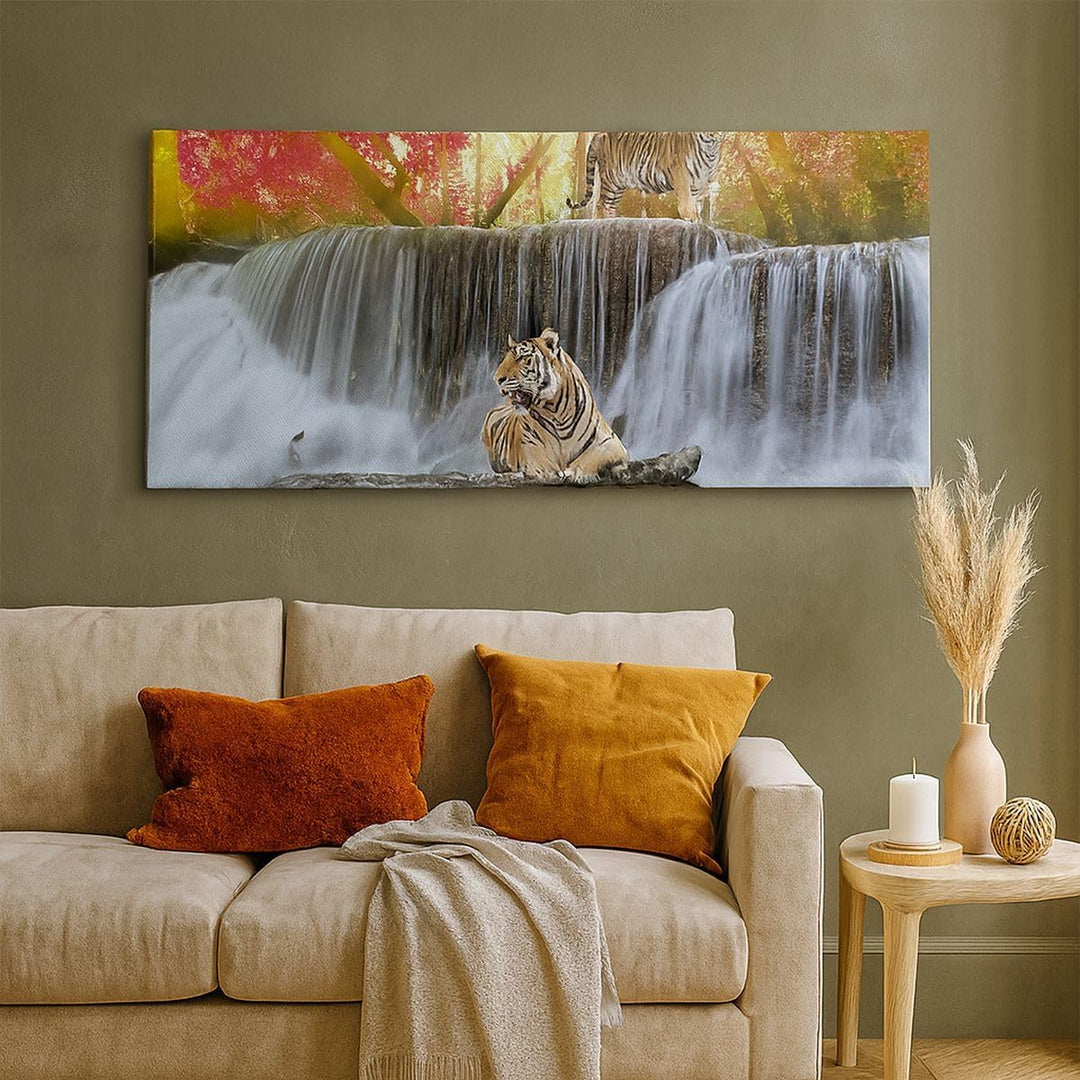Wandbilder Dekoration Wohnzimmer Tiger natur tier paradies Panorama Bilder auf Leinwand 120x50cm Lei