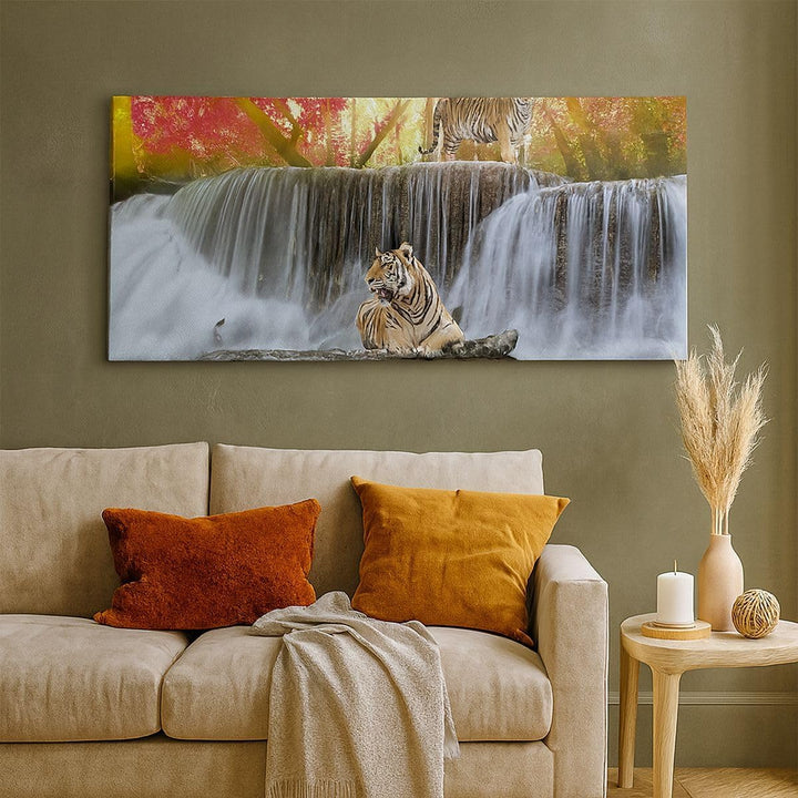 Wandbilder Dekoration Wohnzimmer Tiger natur tier paradies Panorama Bilder auf Leinwand 120x50cm Lei