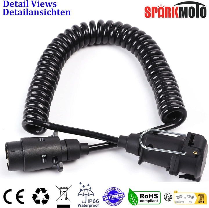 Spiral Anhänger Verlängerungskabel 7 Polig Adapterkabel mit Anhänger Stecker Steckdose 2.6m 7Polig S