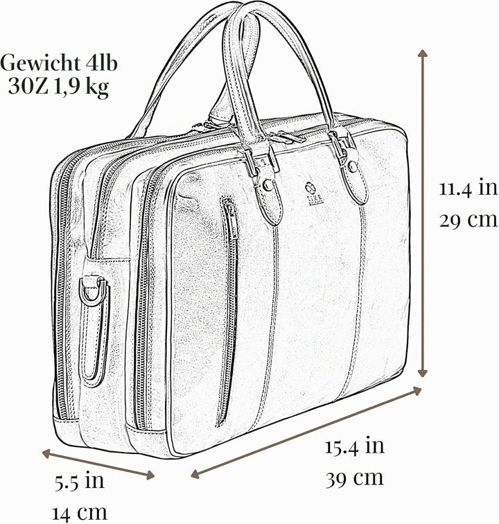Time Resistance Leder Aktentasche handgefertigte Umhängetasche Laptoptasche für bis zu 15 Zoll Lapto