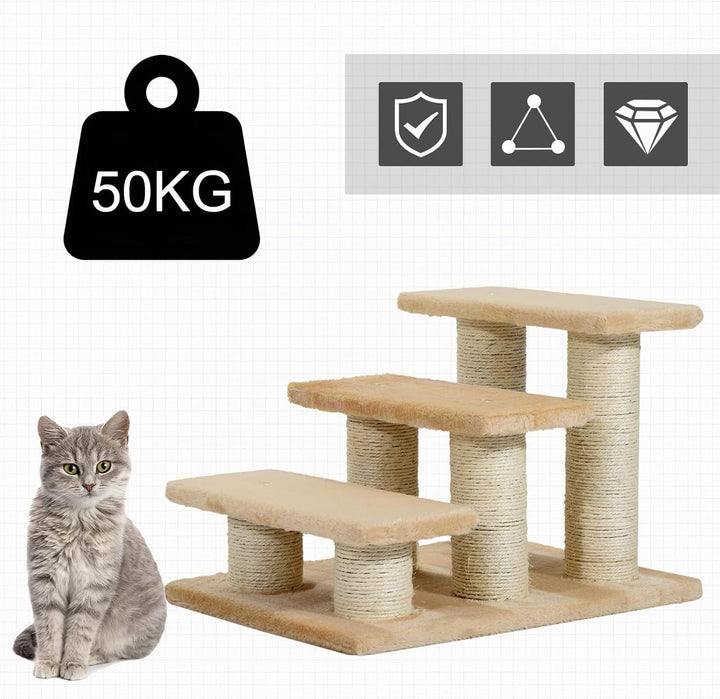 PawHut Tiertreppe Katzentreppe Hundetreppe 3 Stufen Treppe für Katze und Hunde Plüsch Creme 45 x 35