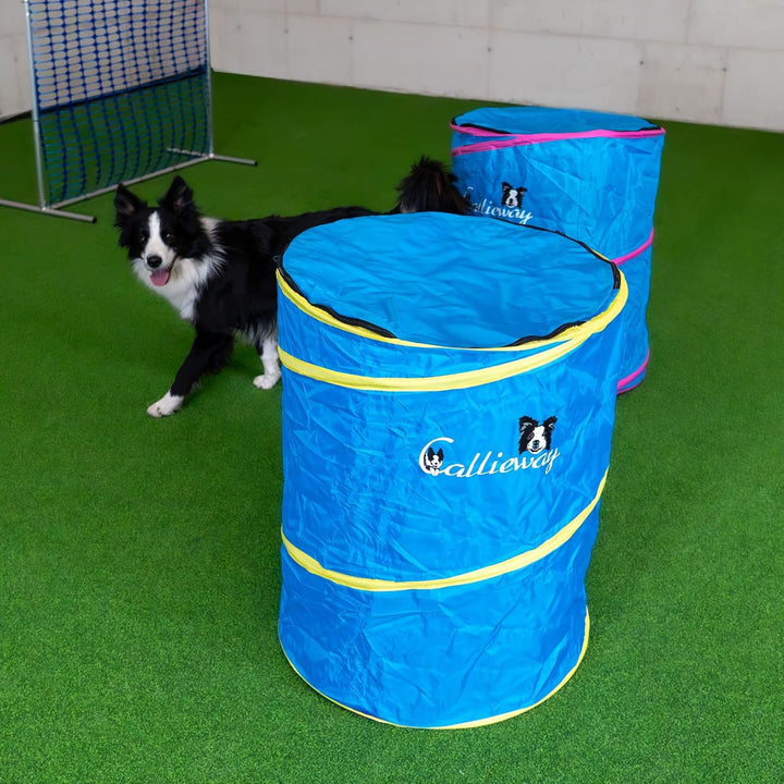 Callieway Hoopers Agility Barrel – Tonne/Fass für Hundetraining (Doppelpack, Blau) | Leicht, stabil