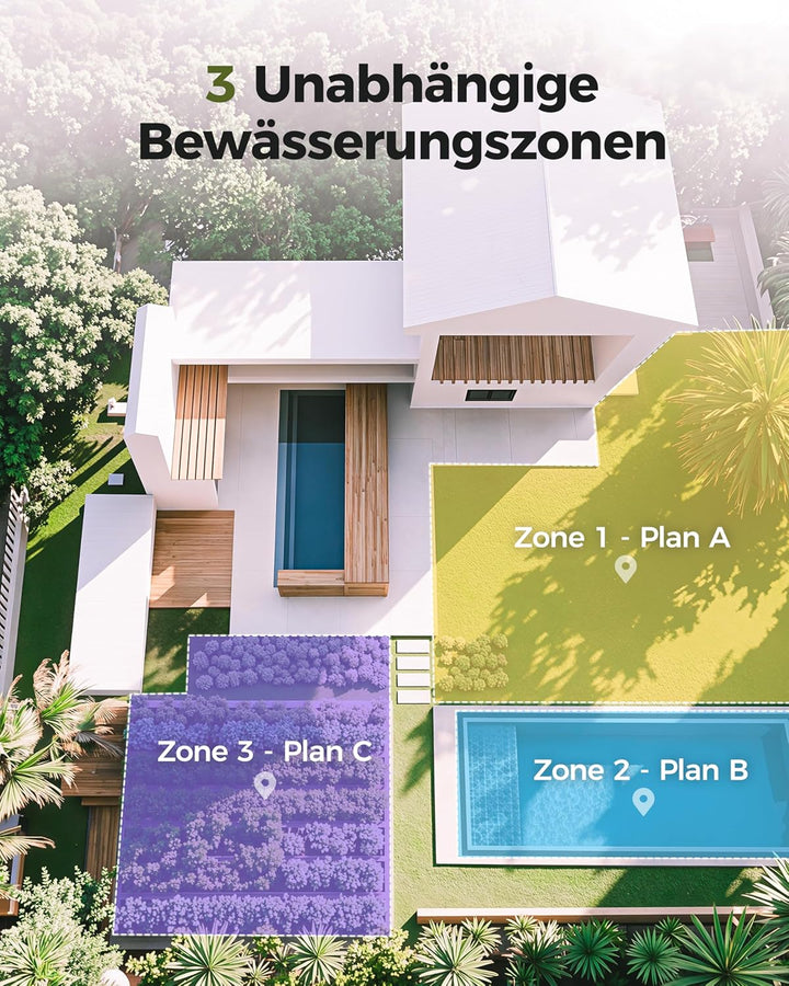Diivoo Bewässerungscomputer 3 Ausgänge, Garten Bewässerungsuhr mit Wochentage Programmierbar, Automa