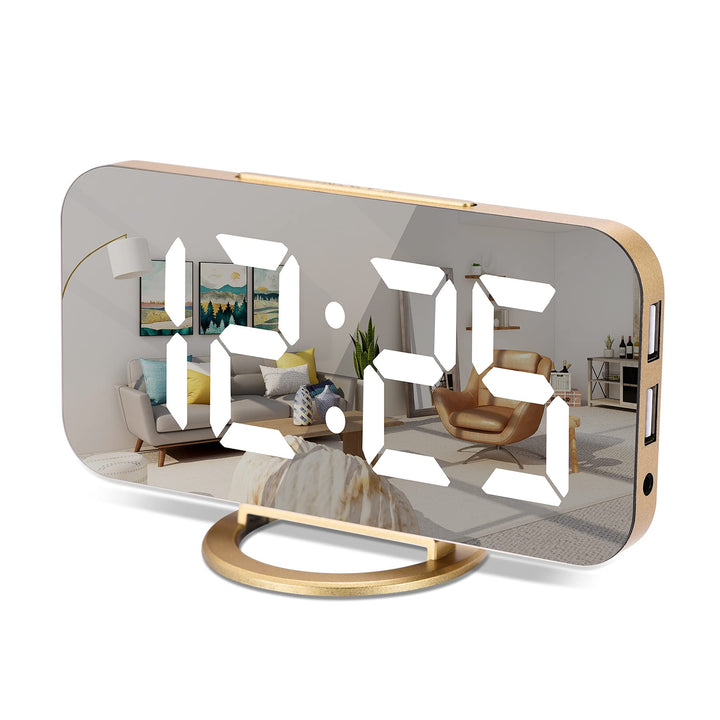 SZELAM Digitaler Wecker, Wecker am Bett, 7-Zoll-LED-Spiegelwecker, mit 2 USB-Ladeanschlüssen, Schlum