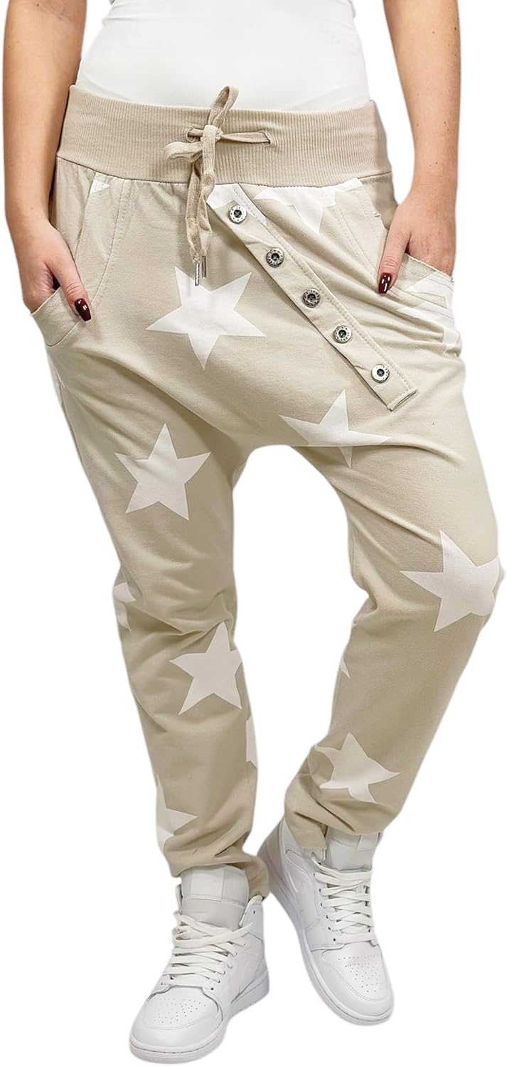 Mississhop Damen Hose Sweatpants Jogginghose Baumwolle Freizeithose Boyfriend Baggy Haremshose Stern