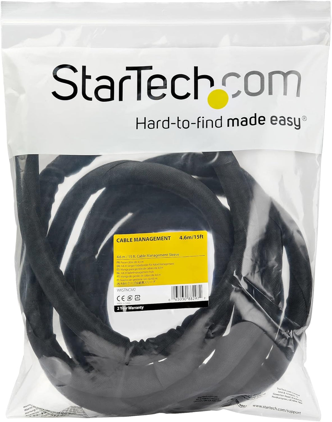 StarTech.com Kabelschlauch (4,6 m, Trimmbares Gewebe, Kabelabdeckung, Kabelkanal) 1.40"x3.90"x15.09f
