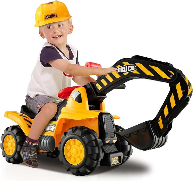 DREAMADE Bagger zum draufsitzen, Sitzbagger mit Schaufel & Helm & 3 Spiel-Steine, Aufsitzbagger mit