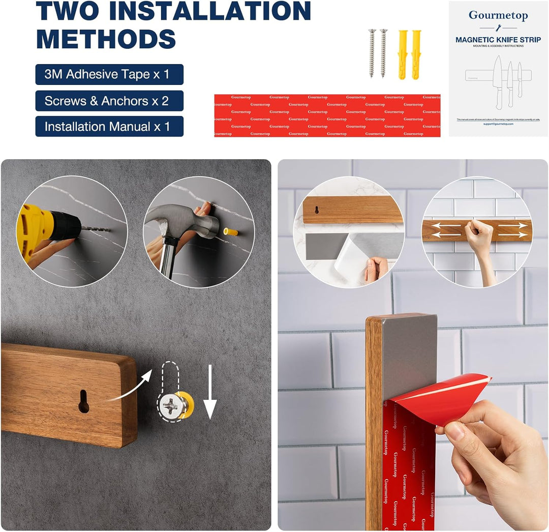Gourmetop Magnetischer Messerhalter für die Wand 30 cm, magnetischer Messerstreifen ohne Bohren, Mes