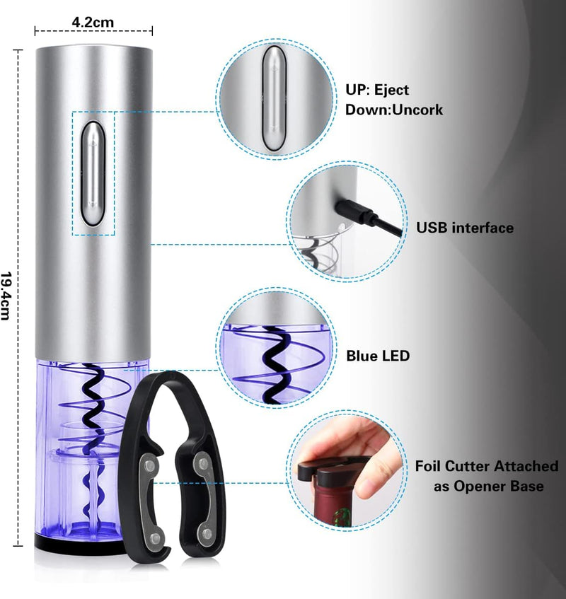 Elektrischer Korkenzieher, Geschenkset Korkenzieher Elektrisch Weinflaschenöffner aus Edelstahl mit