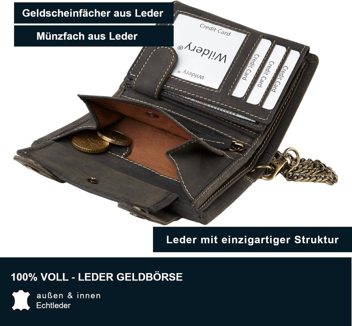 Wildery® RFID Biker Geldbörse mit Kette I Geldbeutel mit Kette Männer I Portemonnaie mit Sicherheits