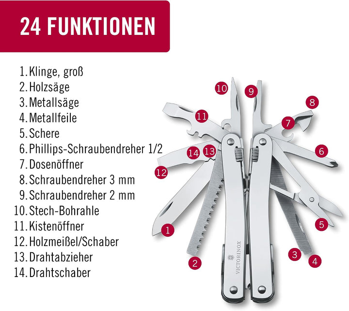 Victorinox, Multifunktionswerkzeug, Swiss Tool Spirit X, Silber (24 Funktionen, Feststellklinge, Kom