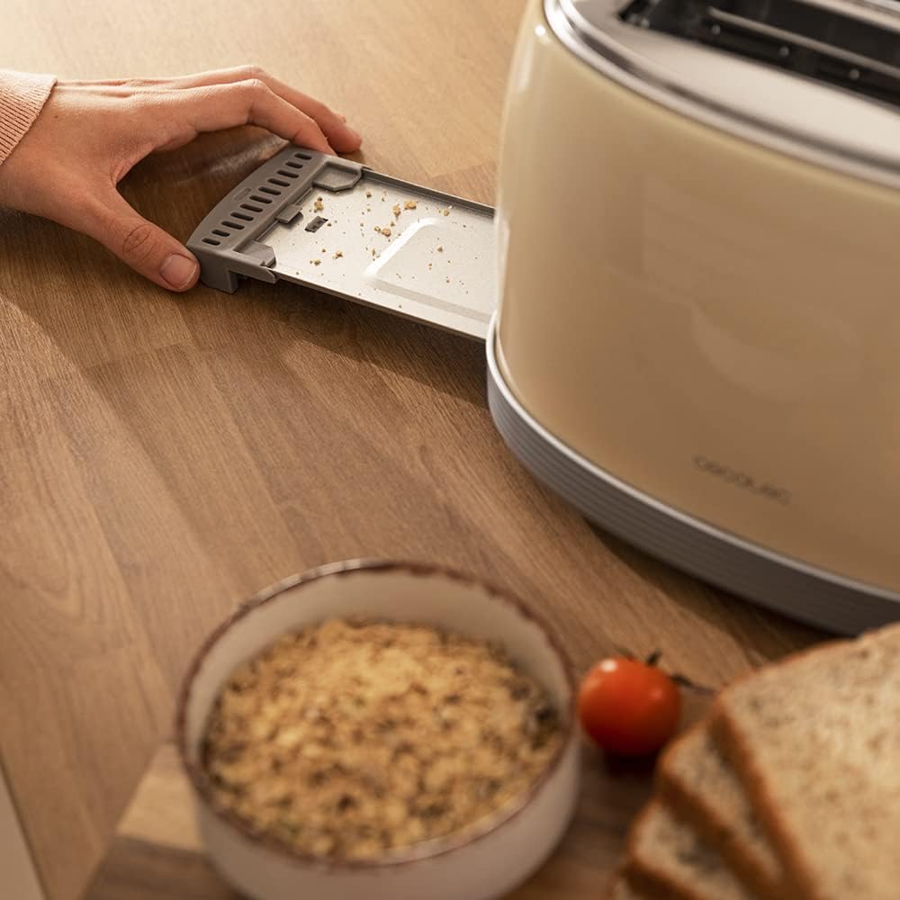Cecotec Toast&amp;Taste 800 Vintage Light Yellow, 850 W, Doppelschlitz, extra breit, 3, 8 cm, 2 Toasten,