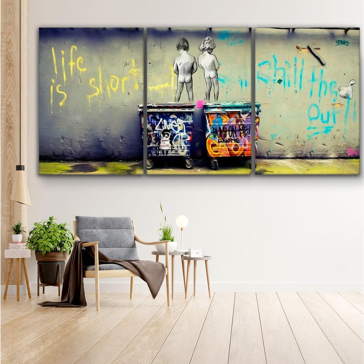 Giallobus - Grosse Gemälde im XXL-Format - Banksy - Strassenkunst - Kinder pinkeln - Leinwand - 308x