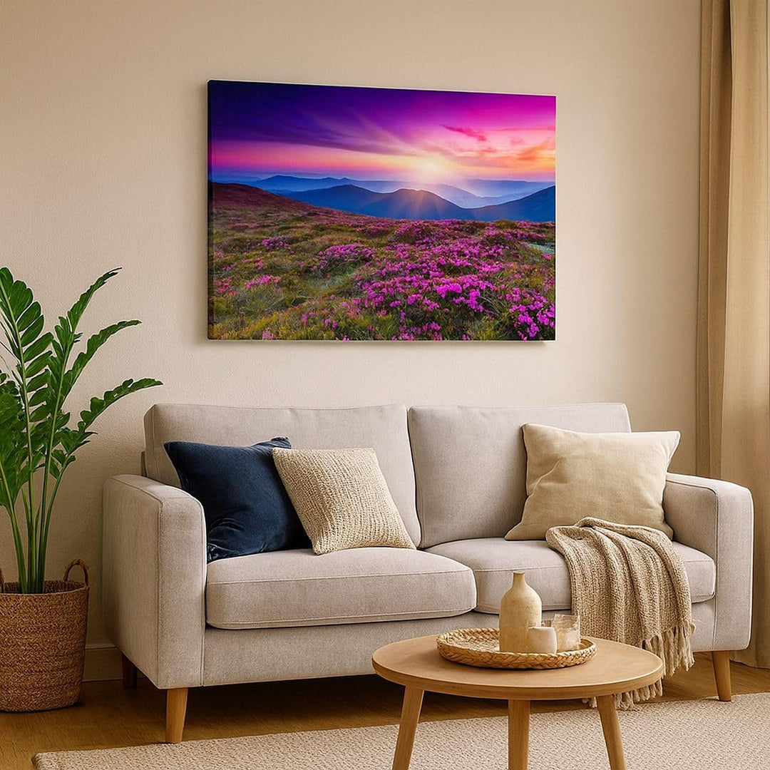Bilder auf Leinwand 100x70cm Leinwandbild Wiese Berg Himmel Landschaft Gross Wanddeko Bild Schlafzim