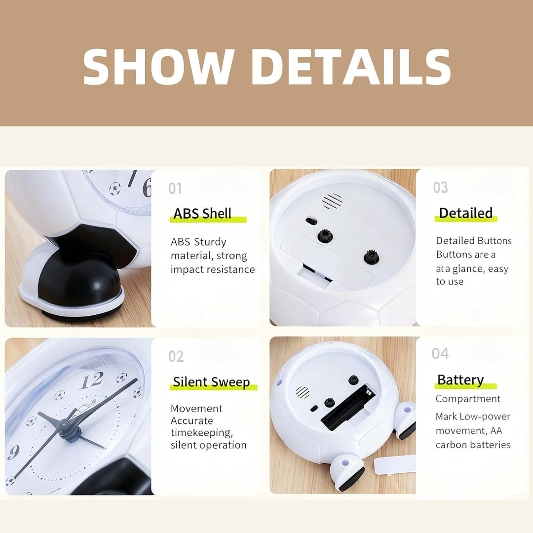 Kinder Wecker für Jungen Mädchen, Lernuhr Kinder, Wecker batteriebetrieben, Leiser Kinder-Fussballwe