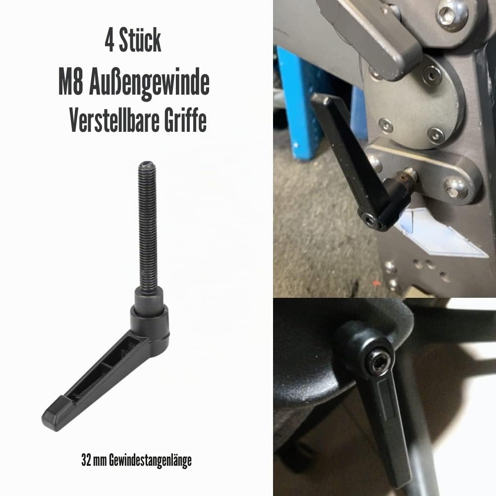 Hilitand 4 Stück Klemmhebel Griff Griff Griff Einstellbar Edelstahl M8 Schwarz (32mm), 32MM