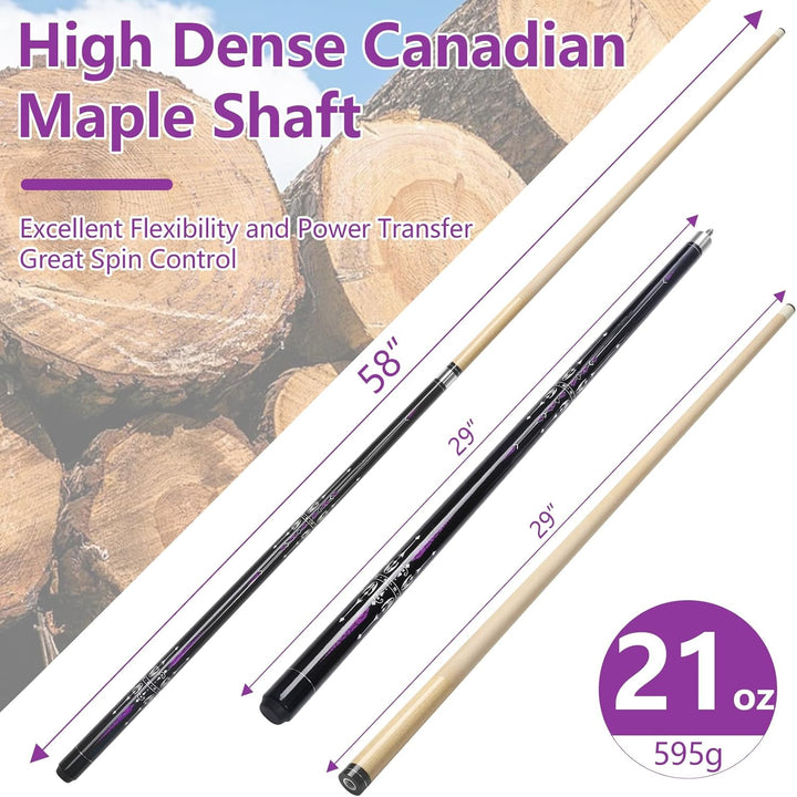 Pool Cue, 58" Billiard Cue Stick 2-Piece 13mm Maple Wood Pool Cue Stick for Bar House Pool Table Spo