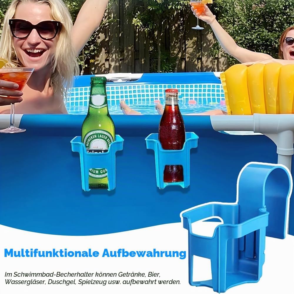 Pool Getränkehalter, 4 Kunststoff Getränkehalter Poolrand, Wasserbecher Hängehalter für Schwimmbecke