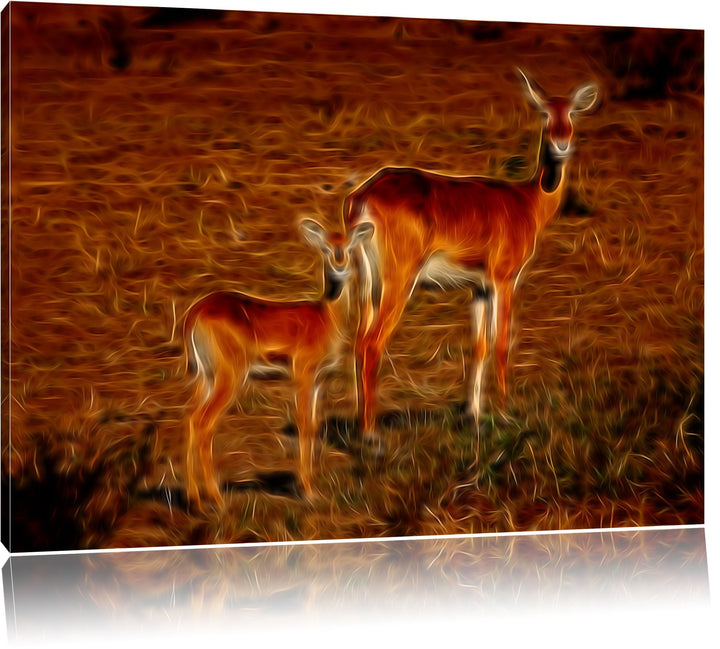 weibliche Indische Gazelle mit Jungtier Deluxe Format: 100x70 cm auf Leinwand, XXL riesige Bilder fe
