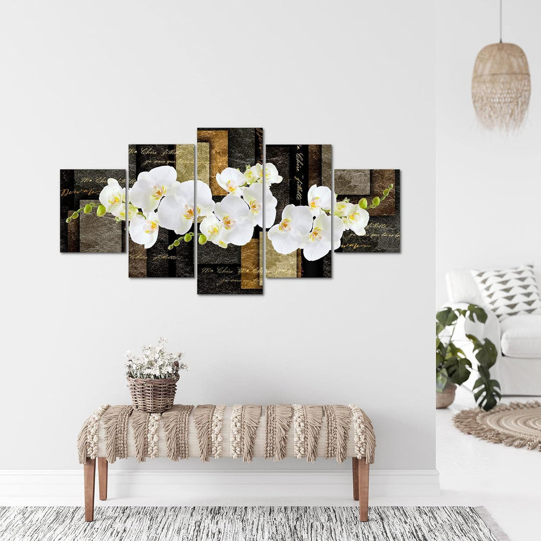 Runa Art - Bilder Blumen Orchidee 200 x 100 cm 5 Teilig XXL Wanddekoration Design Beige Braun 009351