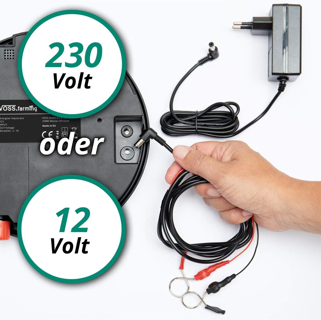 VOSS.farming 12V 230V Weidezaungerät Impuls Duo DV40, Elektrozaungerät 12000 Volt Spannung, Leistung