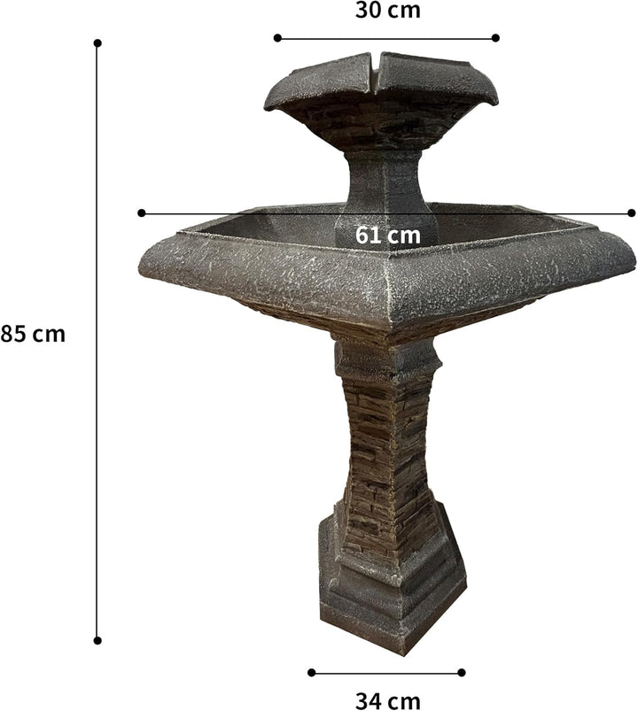 Köhko® Hexagon Eleganz Gartenbrunnen mit LED Beleuchtung, Wasserfall, Vogeltränke, Gartendeko, Sprin