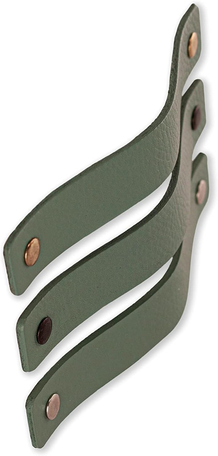 Brute Strength - Ledergriffe für Möbel - Blassgrün - 4 Stück - 16,5 x 2,5 cm - Schrankgriff, Türgrif