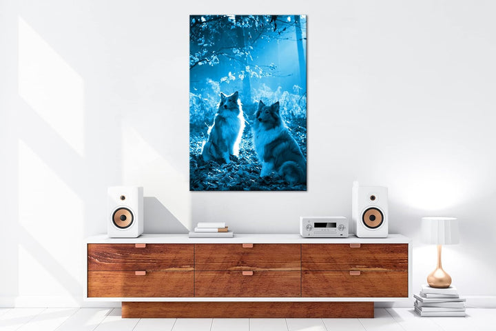 deyoli zwei treue Collies im Wald Format 80x60 Effekt: Monocrome Blau als Leinwandbild, Motiv fertig