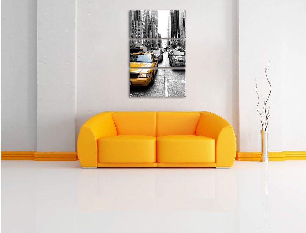 Pixxprint Gelbes Taxi in New York B&W als Leinwandbild/Grösse: 3 Teilig (120x80 cm) / Wandbild/Kunst