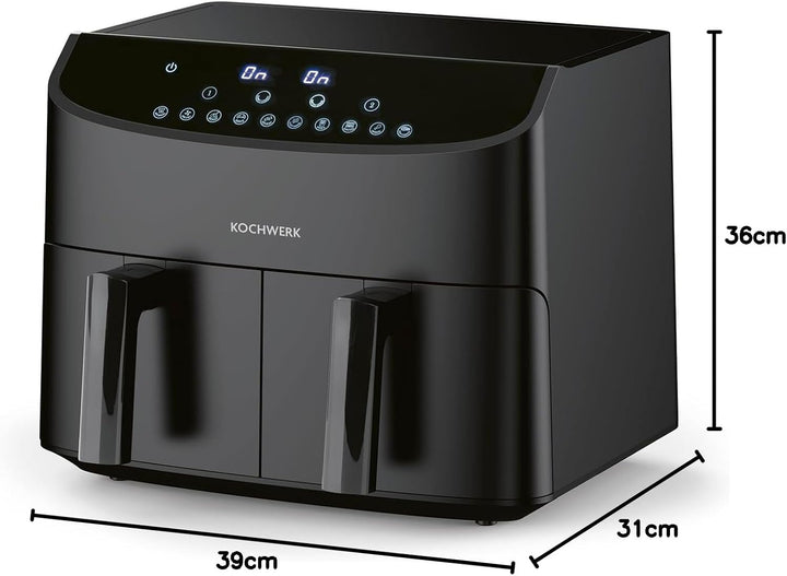 Rachs KOCHWERK Doppelkammer Heissluftfritteuse 7L | Digitaler Edelstahl Airfryer mit Touchscreen, 10